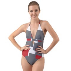 Cross Abstract Shape Line Halter Cut-out One Piece Swimsuit