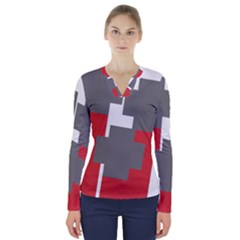 Cross Abstract Shape Line V-neck Long Sleeve Top