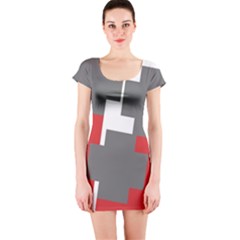 Cross Abstract Shape Line Short Sleeve Bodycon Dress by Celenk