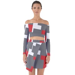 Cross Abstract Shape Line Off Shoulder Top With Skirt Set by Celenk