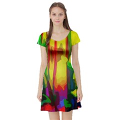 Abstract Vibrant Colour Botany Short Sleeve Skater Dress by Celenk