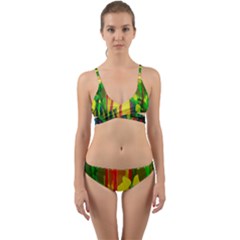 Abstract Vibrant Colour Botany Wrap Around Bikini Set