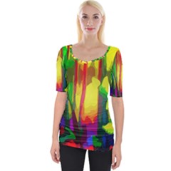 Abstract Vibrant Colour Botany Wide Neckline Tee