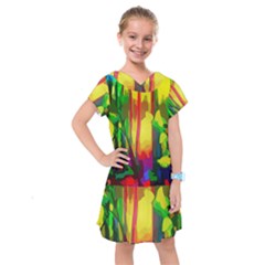 Abstract Vibrant Colour Botany Kids  Drop Waist Dress