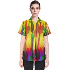 Abstract Vibrant Colour Botany Women s Short Sleeve Shirt