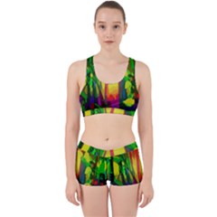 Abstract Vibrant Colour Botany Work It Out Sports Bra Set