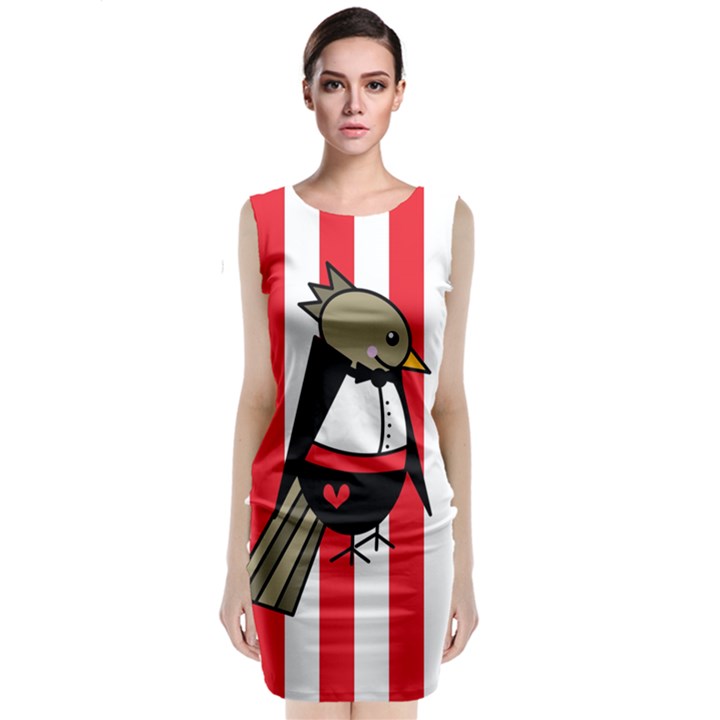 Bird Cute Design Cartoon Drawing Sleeveless Velvet Midi Dress