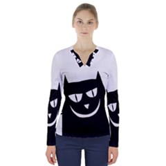 Cat Vector Clipart Figure Animals V-neck Long Sleeve Top