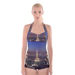 Paris At Night Boyleg Halter Swimsuit  by Celenk