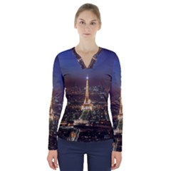 Paris At Night V-neck Long Sleeve Top