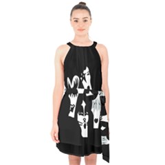 Kiss Band Logo Halter Collar Waist Tie Chiffon Dress by Celenk