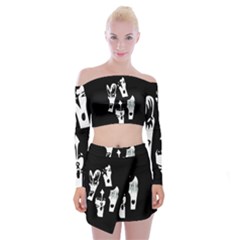 Kiss Band Logo Off Shoulder Top With Mini Skirt Set by Celenk