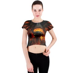 Dragon Legend Art Fire Digital Fantasy Crew Neck Crop Top by Celenk