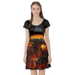 Dragon Legend Art Fire Digital Fantasy Short Sleeve Skater Dress by Celenk