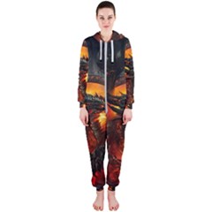 Dragon Legend Art Fire Digital Fantasy Hooded Jumpsuit (ladies)  by Celenk