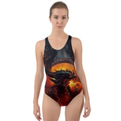 Dragon Legend Art Fire Digital Fantasy Cut-out Back One Piece Swimsuit