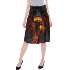 Dragon Legend Art Fire Digital Fantasy Midi Beach Skirt by Celenk