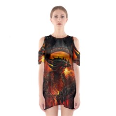 Dragon Legend Art Fire Digital Fantasy Shoulder Cutout One Piece by Celenk