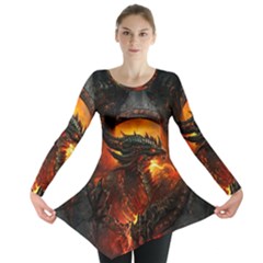 Dragon Legend Art Fire Digital Fantasy Long Sleeve Tunic  by Celenk