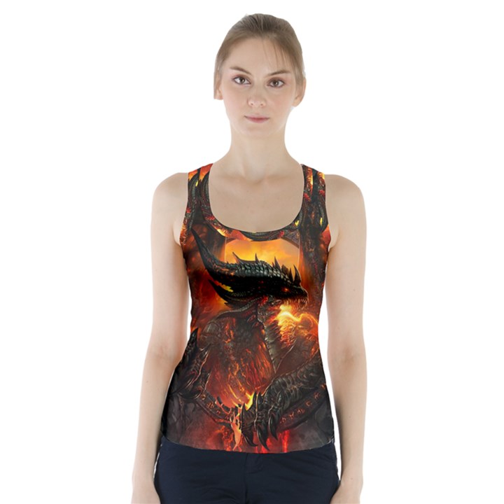 Dragon Legend Art Fire Digital Fantasy Racer Back Sports Top