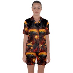 Dragon Legend Art Fire Digital Fantasy Satin Short Sleeve Pyjamas Set by Celenk