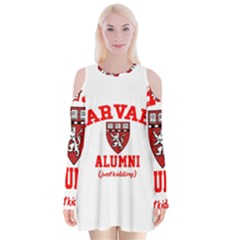 Harvard Alumni Just Kidding Velvet Long Sleeve Shoulder Cutout Dress by Celenk