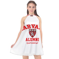 Harvard Alumni Just Kidding Halter Neckline Chiffon Dress  by Celenk