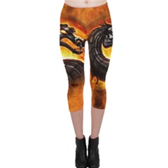 Dragon And Fire Capri Leggings  by Celenk