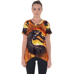 Dragon And Fire Cut Out Side Drop Tee