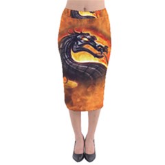 Dragon And Fire Velvet Midi Pencil Skirt