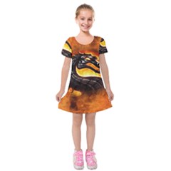 Dragon And Fire Kids  Short Sleeve Velvet Dress by Celenk