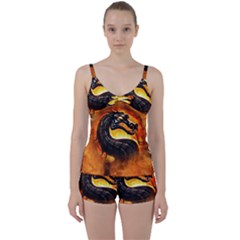 Dragon And Fire Tie Front Two Piece Tankini