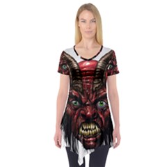 Krampus Devil Face Short Sleeve Tunic  by Celenk