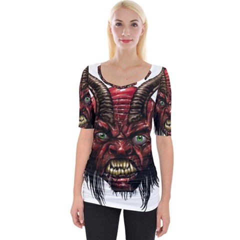 Krampus Devil Face Wide Neckline Tee by Celenk