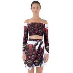 Krampus Devil Face Off Shoulder Top With Skirt Set