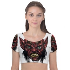 Krampus Devil Face Velvet Crop Top by Celenk