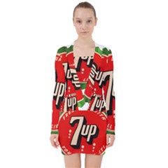 Fresh Up With  7 Up Bottle Cap Tin Metal V-neck Bodycon Long Sleeve Dress