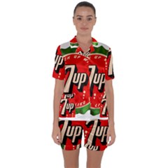 Fresh Up With  7 Up Bottle Cap Tin Metal Satin Short Sleeve Pyjamas Set by Celenk