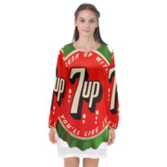 Fresh Up With  7 Up Bottle Cap Tin Metal Long Sleeve Chiffon Shift Dress  by Celenk