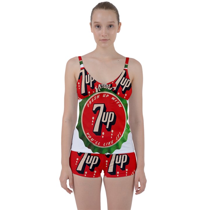 Fresh Up With  7 Up Bottle Cap Tin Metal Tie Front Two Piece Tankini