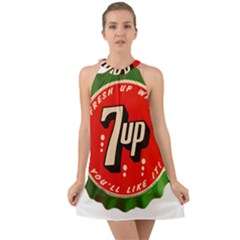 Fresh Up With  7 Up Bottle Cap Tin Metal Halter Tie Back Chiffon Dress