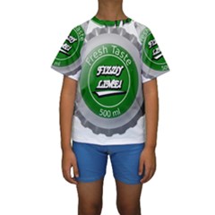 Fresh Taste Fizzy Lime Bottle Cap Kids  Short Sleeve Swimwear by Celenk