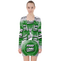 Fresh Taste Fizzy Lime Bottle Cap V-neck Bodycon Long Sleeve Dress by Celenk