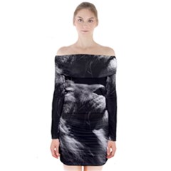 Male Lion Face Long Sleeve Off Shoulder Dress by Celenk