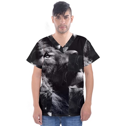 Male Lion Face Men s V-neck Scrub Top by Celenk