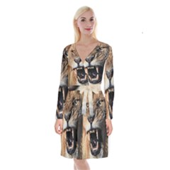 Male Lion Angry Long Sleeve Velvet Front Wrap Dress by Celenk