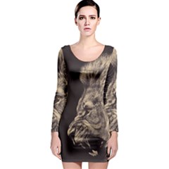 Angry Male Lion Long Sleeve Bodycon Dress by Celenk