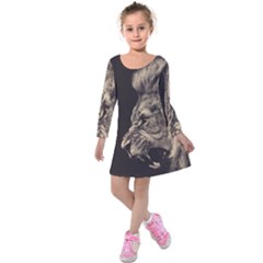 Angry Male Lion Kids  Long Sleeve Velvet Dress by Celenk