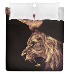 Angry Male Lion Gold Duvet Cover Double Side (queen Size) by Celenk