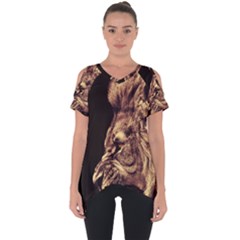 Angry Male Lion Gold Cut Out Side Drop Tee by Celenk